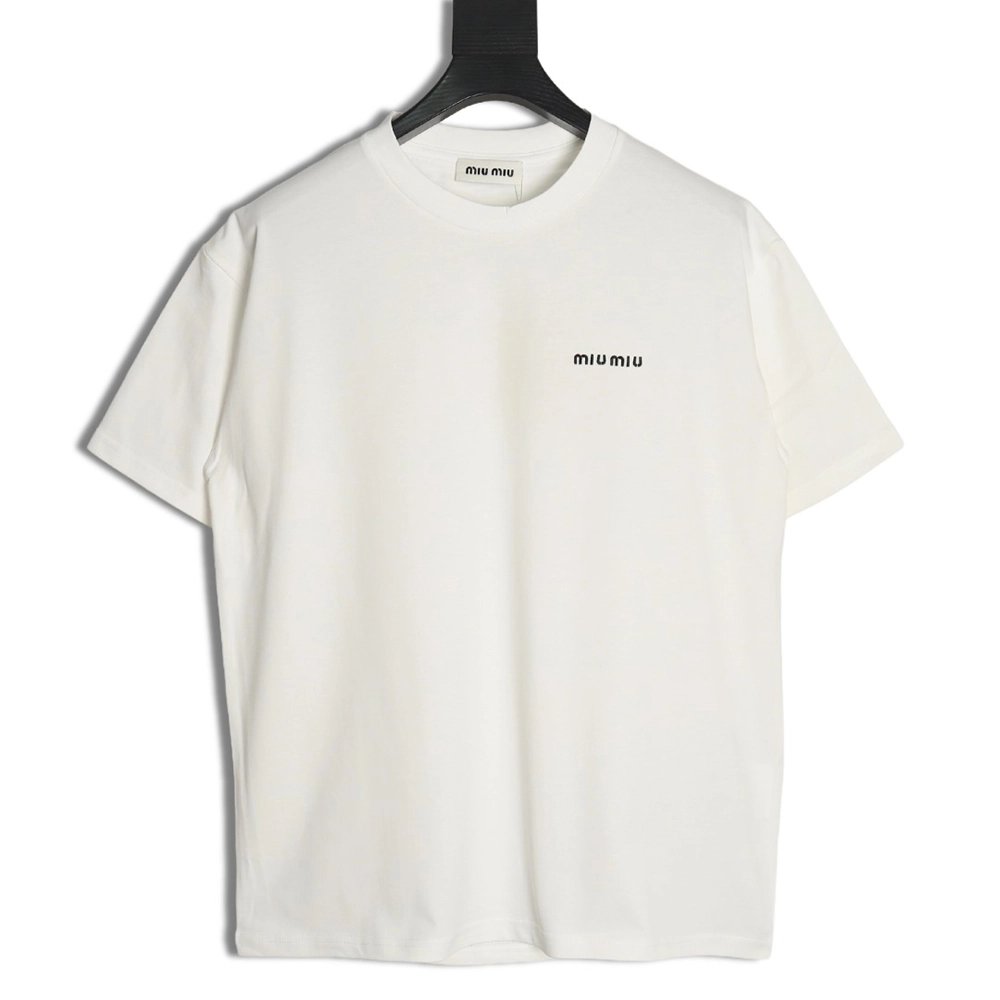 Miu Miu Classic Embroidered Logo Lettering T-Shirt,Miu Miu