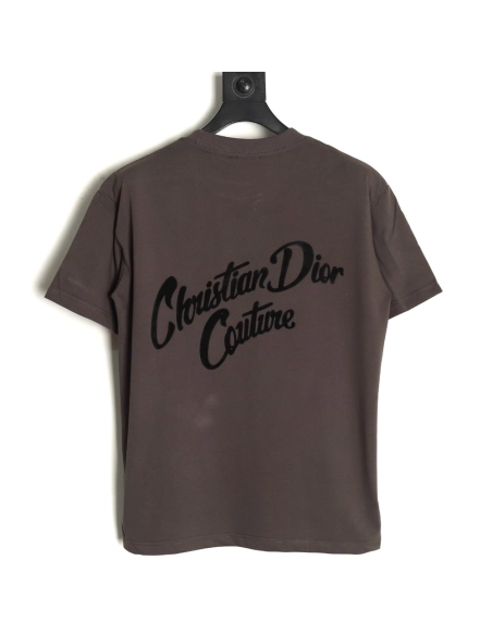 Dior logo pattern embroidered flocked letter T-shirt,Dior