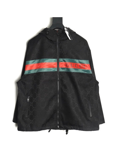 Gucci red and green webbing hooded trench coat,Gucci