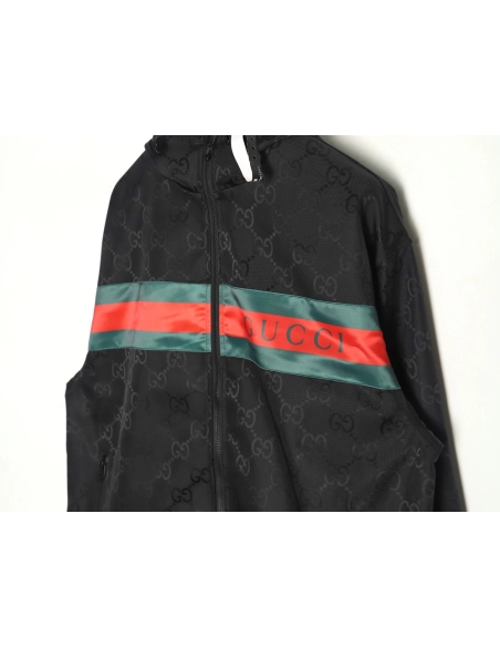 Gucci red and green webbing hooded trench coat,Gucci