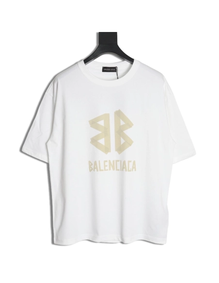 Balenciaga Yellow Tape Double B Letter Short Sleeve,Balenciaga
