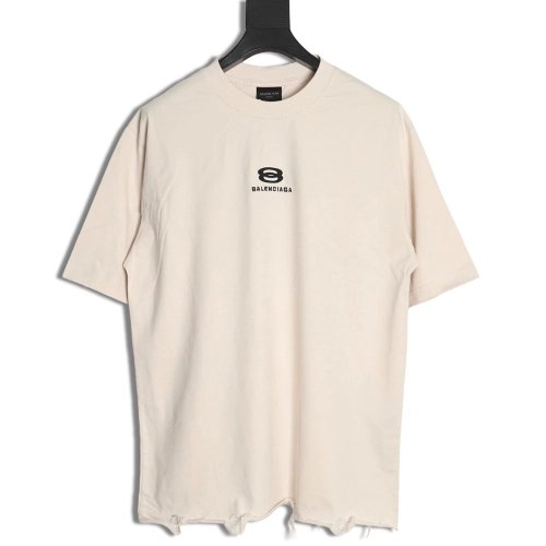Balenciaga Double Ring LOGO Embroidery Destruction Short Sleeve TShirt,Balenciaga T Shirt,Tshirt,APPAREL