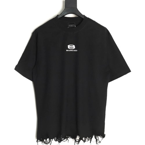 Balenciaga Double Ring LOGO Embroidery Destruction Short Sleeve TShirt,Balenciaga T Shirt,Tshirt,APPAREL