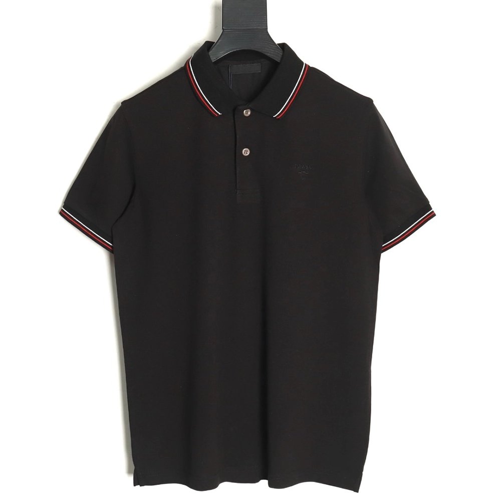 Prada small embroidered logo red edge shortsleeved polo shirt,Prada Shirt,Shirt,APPAREL