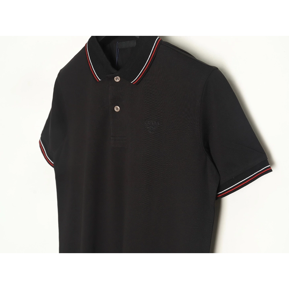 Prada small embroidered logo red edge shortsleeved polo shirt,Prada Shirt,Shirt,APPAREL