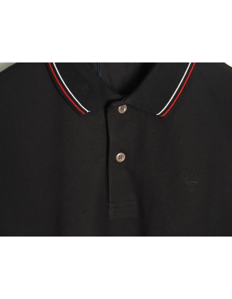 Prada small embroidered logo red edge shortsleeved polo shirt,Prada Shirt,Shirt,APPAREL