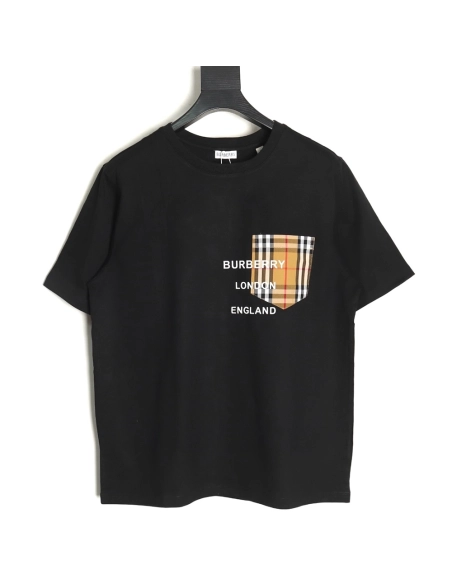 Burberry Check Pocket Taped Letters Short Sleeves TSK1,Burberry