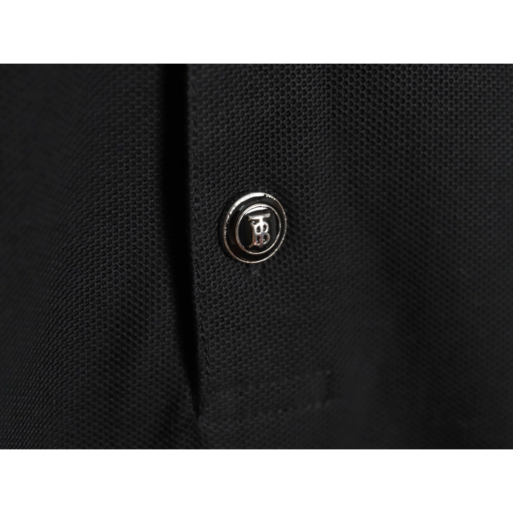 Burberry Button BT Logo Short Sleeve Polo Shirt Black,Burberry