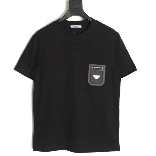 Prada triangle logo leather tag pocket short sleeves TSK1,Prada