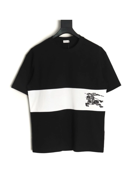 Burberry white horizontal striped war horse print short sleeves TSK1,Burberry