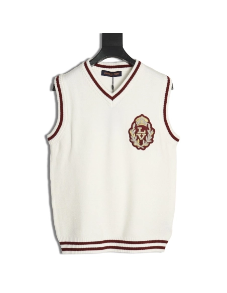 Louis Vuitton badge contrast lettering embroidered knitted vest,Chanel