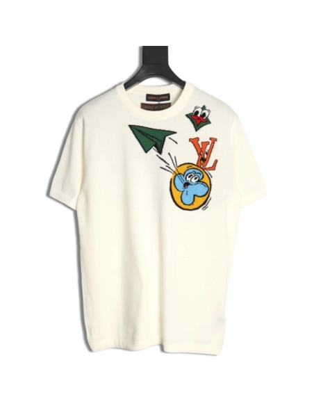 Louis Vuitton Airplane Jacquard Crew Neck Knit Short Sleeves,Louis Vuitton