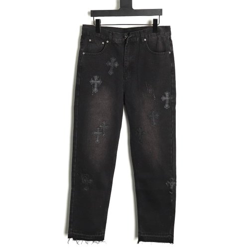 Chrome hearts classic leather cross denim trousers,Chrome Hearts Pants,PANTS JEANS,APPAREL