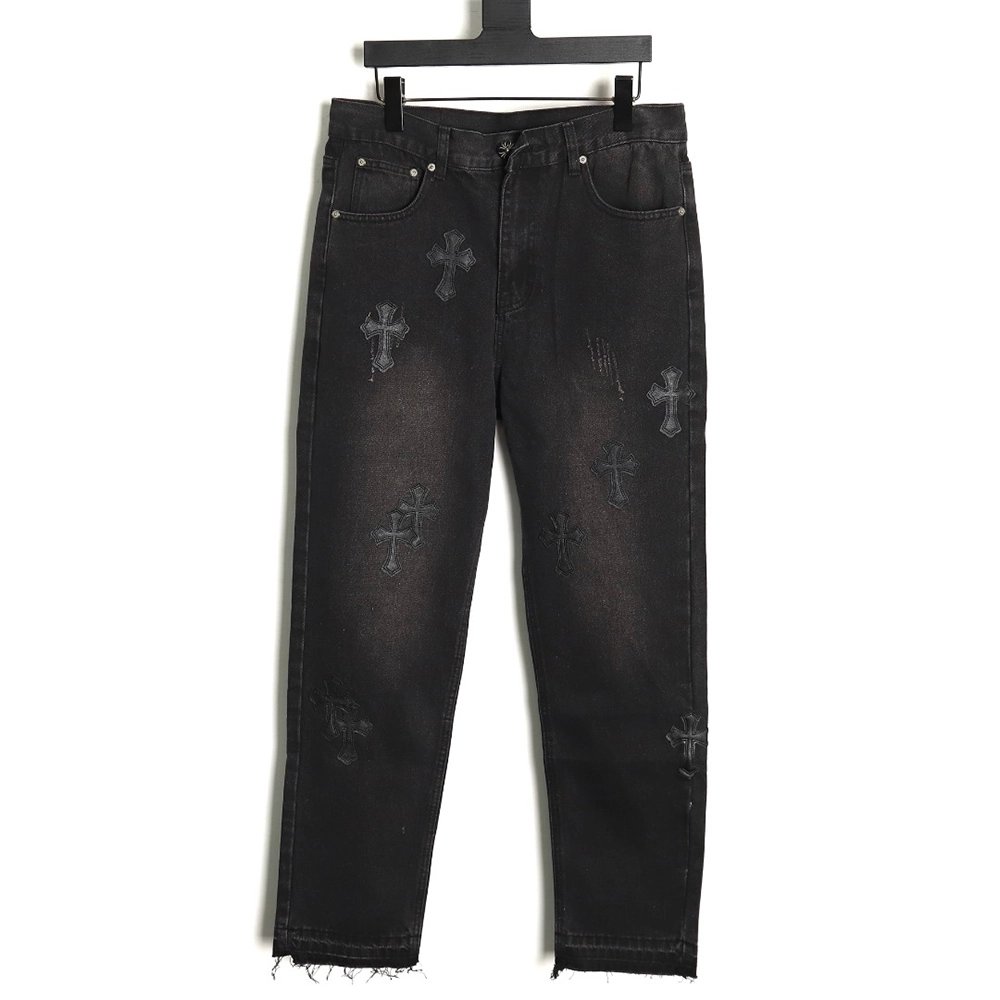 Chrome hearts classic leather cross denim trousers,Chrome Hearts Pants,PANTS JEANS,APPAREL