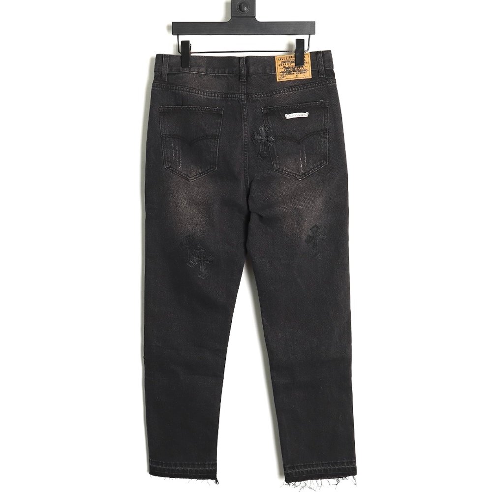 Chrome hearts classic leather cross denim trousers,Chrome Hearts Pants,PANTS JEANS,APPAREL