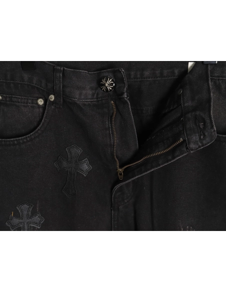 Chrome hearts classic leather cross denim trousers,Chrome Hearts Pants,PANTS JEANS,APPAREL
