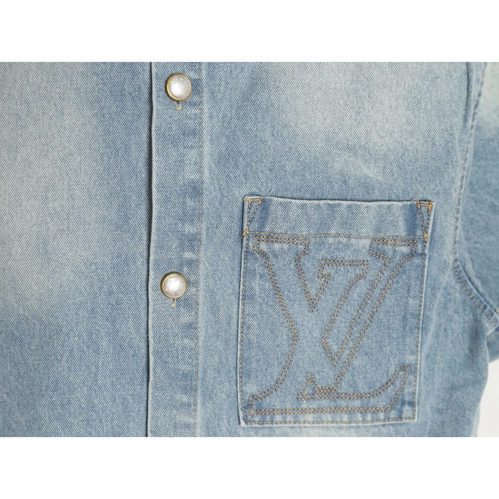Louis Vuitton Embroidered Pocket Denim Short Sleeve Shirt Jacket,Louis Vuitton T Shirt,Tshirt,APPAREL