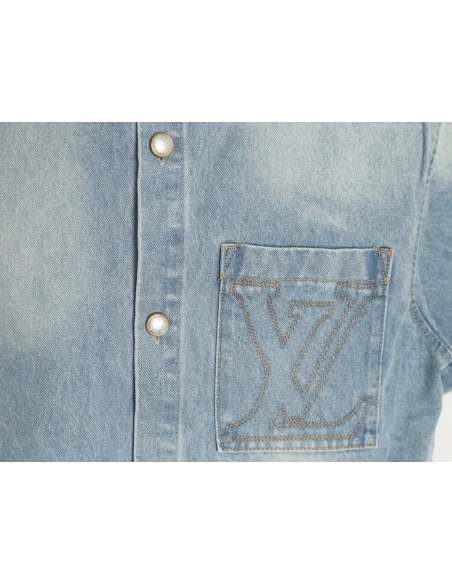 Louis Vuitton Embroidered Pocket Denim Short Sleeve Shirt Jacket,Louis Vuitton T Shirt,Tshirt,APPAREL