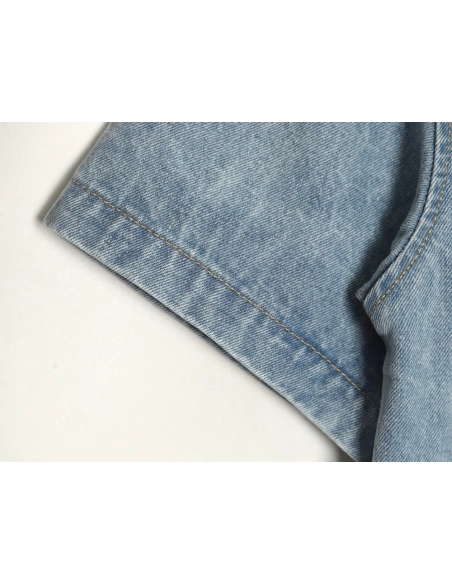 Louis Vuitton Embroidered Pocket Denim Short Sleeve Shirt Jacket,Louis Vuitton T Shirt,Tshirt,APPAREL