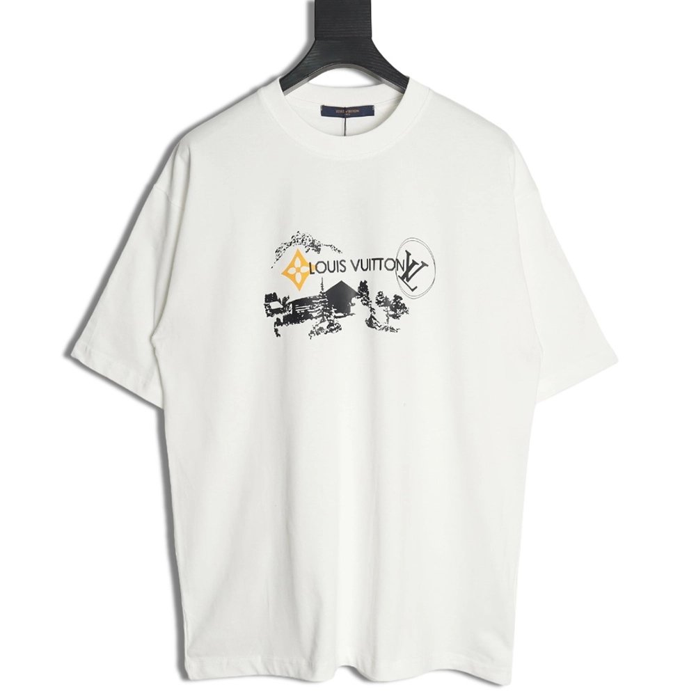 Louis Vuitton sketch lettering logo print short sleeves,Louis Vuitton T Shirt,Tshirt,Hiqh quality low price,free shipping