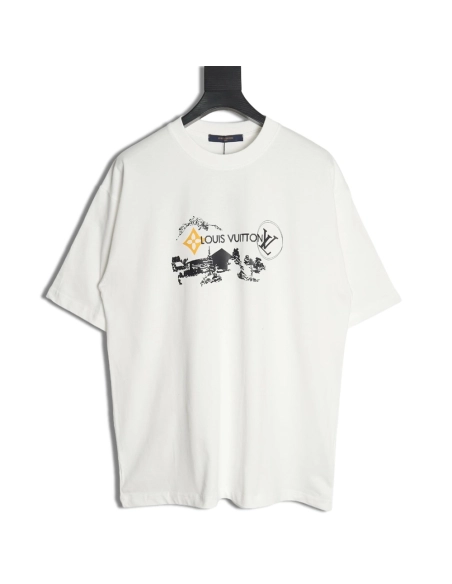 Louis Vuitton sketch lettering logo print short sleeves,Louis Vuitton T Shirt,Tshirt,Hiqh quality low price,free shipping