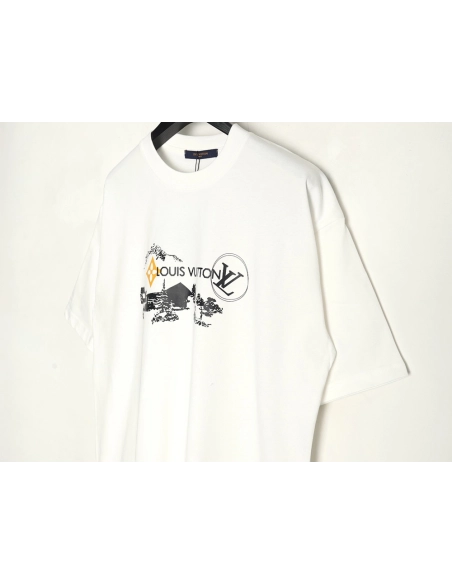 Louis Vuitton sketch lettering logo print short sleeves,Louis Vuitton T Shirt,Tshirt,Hiqh quality low price,free shipping