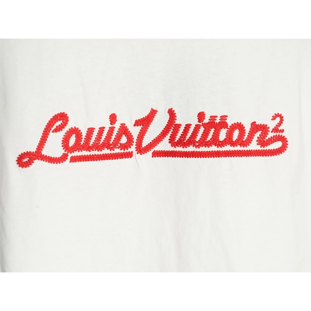 Louis Vuitton red letter embroidered round neck shortsleeved Tshirt,Louis Vuitton T Shirt,Tshirt,Hiqh quality low price,free shi