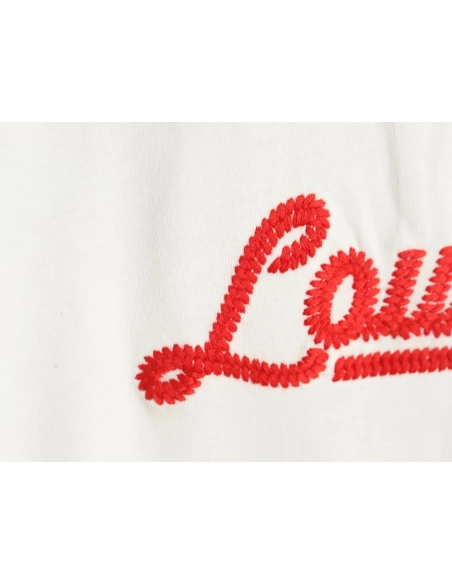 Louis Vuitton red letter embroidered round neck shortsleeved Tshirt,Louis Vuitton T Shirt,Tshirt,Hiqh quality low price,free shi