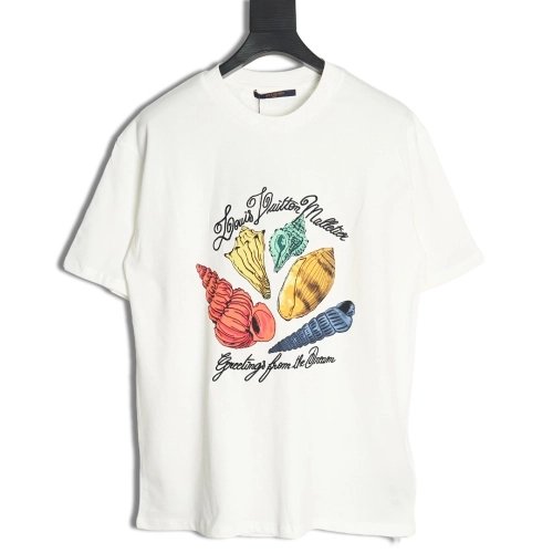 Louis Vuitton Conch Shell Lettering Printed Round Neck Short Sleeve TShirt,Louis Vuitton T Shirt,Tshirt,Hiqh quality low price,f