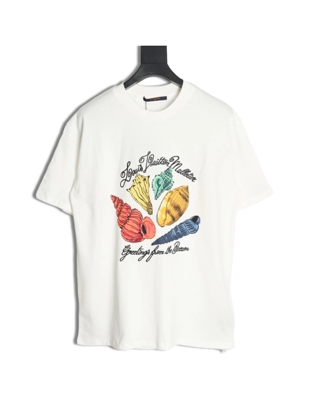 Louis Vuitton Conch Shell Lettering Printed Round Neck Short Sleeve TShirt,Louis Vuitton T Shirt,Tshirt,Hiqh quality low price,f