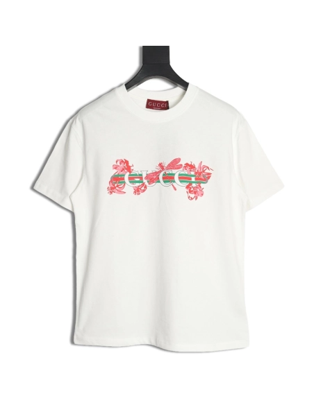 Gucci floral belt print crew neck short sleeves,Gucci T Shirt,Tshirt,Hiqh quality low price,free shipping