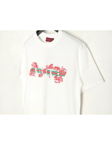 Gucci floral belt print crew neck short sleeves,Gucci T Shirt,Tshirt,Hiqh quality low price,free shipping