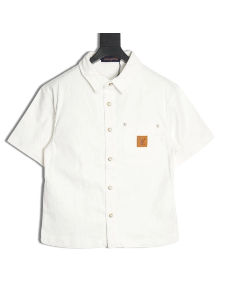 Louis Vuitton leather label pocket short sleeve denim shirt,Louis Vuitton Shirt,Shirt,Hiqh quality low price,free shipping
