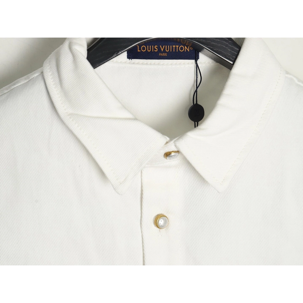 Louis Vuitton leather label pocket short sleeve denim shirt,Louis Vuitton Shirt,Shirt,Hiqh quality low price,free shipping