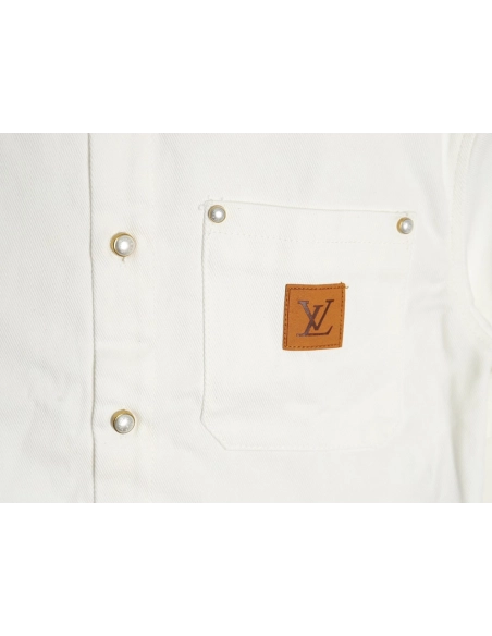 Louis Vuitton leather label pocket short sleeve denim shirt,Louis Vuitton Shirt,Shirt,Hiqh quality low price,free shipping