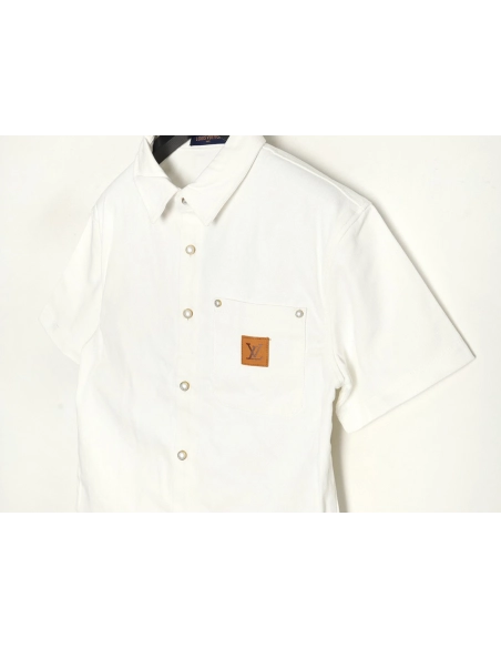 Louis Vuitton leather label pocket short sleeve denim shirt,Louis Vuitton Shirt,Shirt,Hiqh quality low price,free shipping