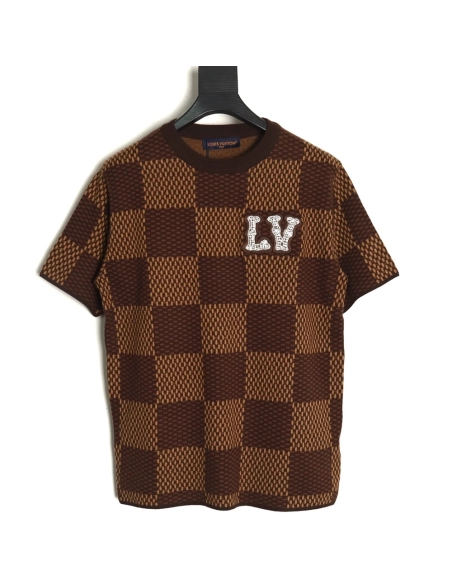 Louis Vuitton Pharrell diamond logo checkerboard knit short-sleeve,Louis Vuitton