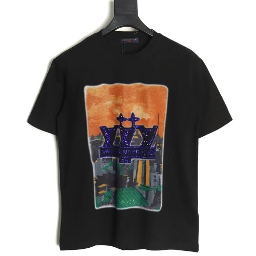 Louis Vuitton World Map Art Print Rhinestone Short Sleeve T-Shirt TSK1,Louis Vuitton