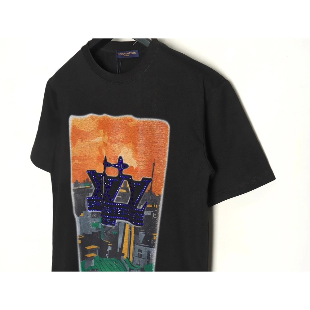 Louis Vuitton World Map Art Print Rhinestone Short Sleeve T-Shirt TSK1,Louis Vuitton