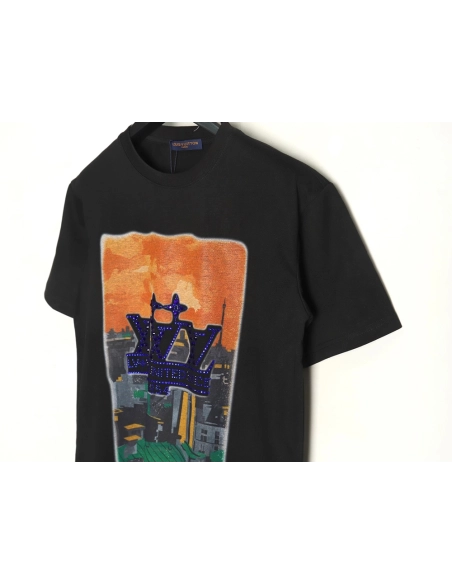 Louis Vuitton World Map Art Print Rhinestone Short Sleeve T-Shirt TSK1,Louis Vuitton