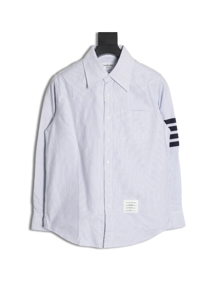 Thom Browne Striped Oxford Classic Four Stripe Long Sleeve Shirt,Thom Browne