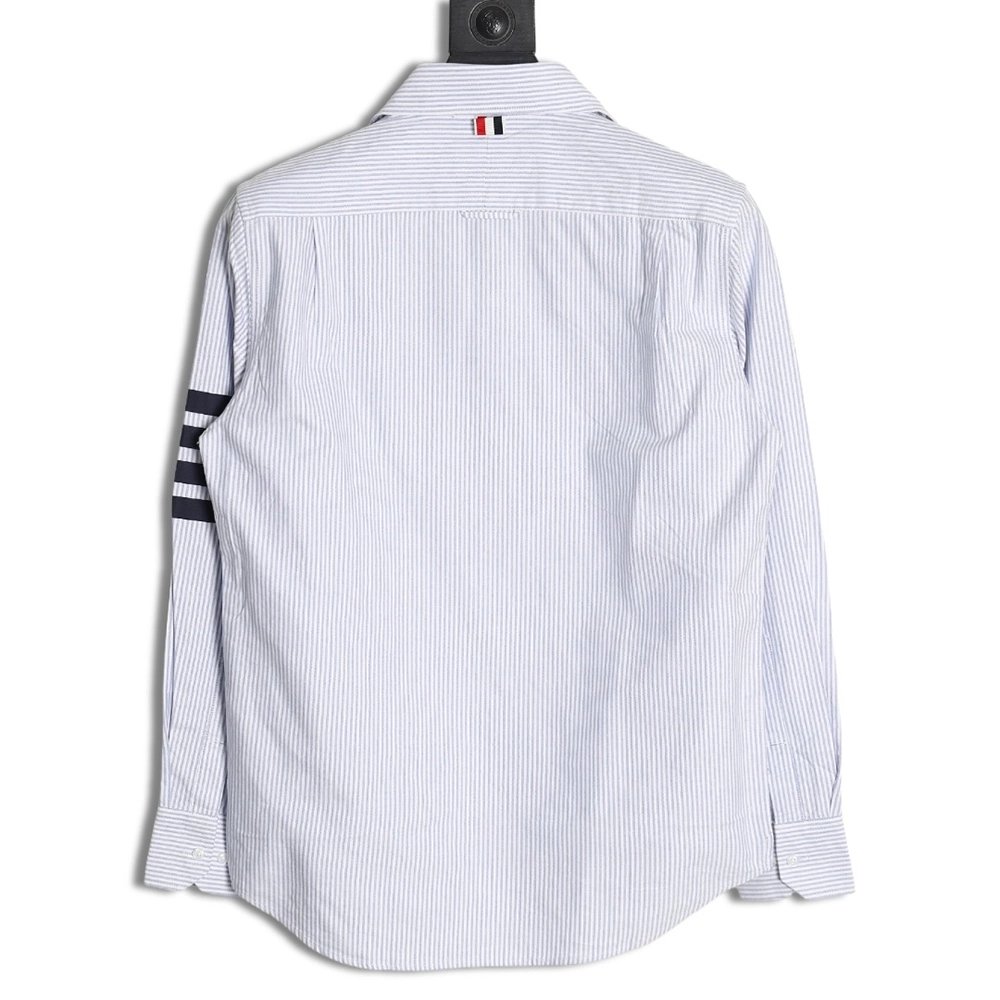 Thom Browne Striped Oxford Classic Four Stripe Long Sleeve Shirt,Thom Browne