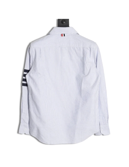 Thom Browne Striped Oxford Classic Four Stripe Long Sleeve Shirt,Thom Browne