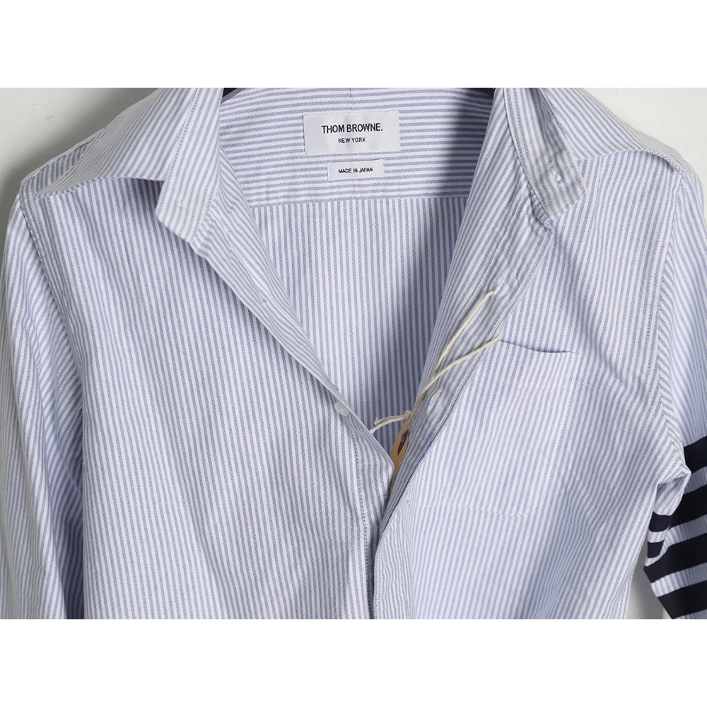Thom Browne Striped Oxford Classic Four Stripe Long Sleeve Shirt,Thom Browne