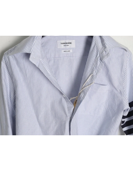 Thom Browne Striped Oxford Classic Four Stripe Long Sleeve Shirt,Thom Browne