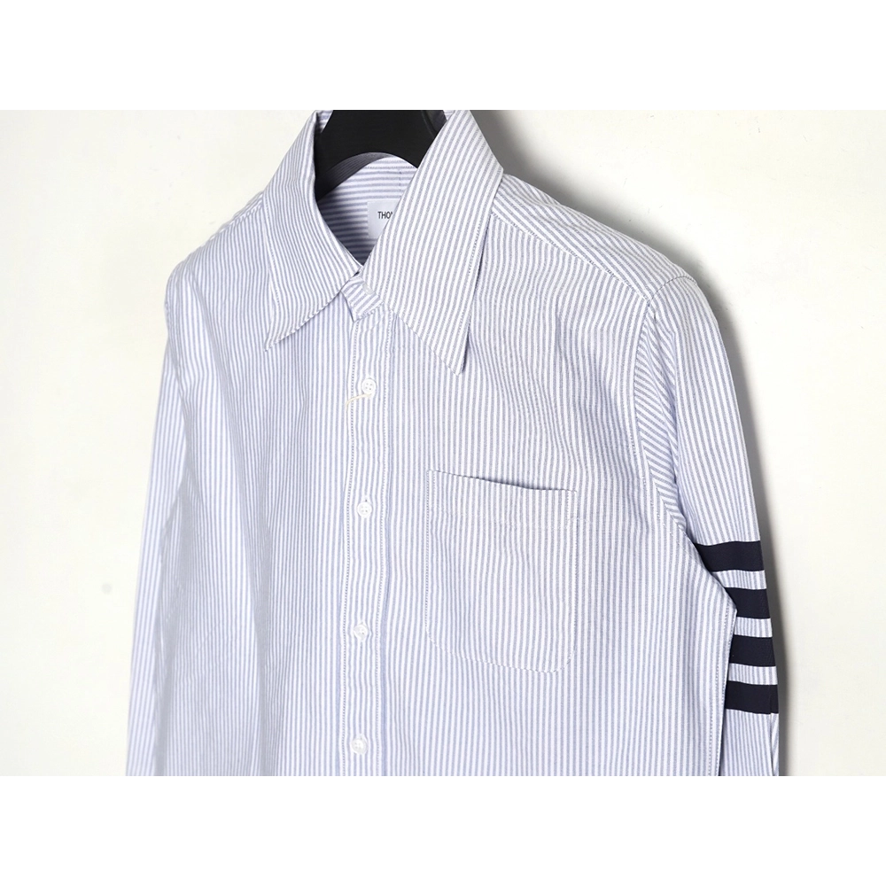 Thom Browne Striped Oxford Classic Four Stripe Long Sleeve Shirt,Thom Browne