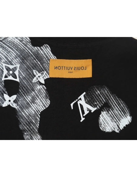 Louis Vuitton ink smudged letters printed short sleeves TSK1,Louis Vuitton