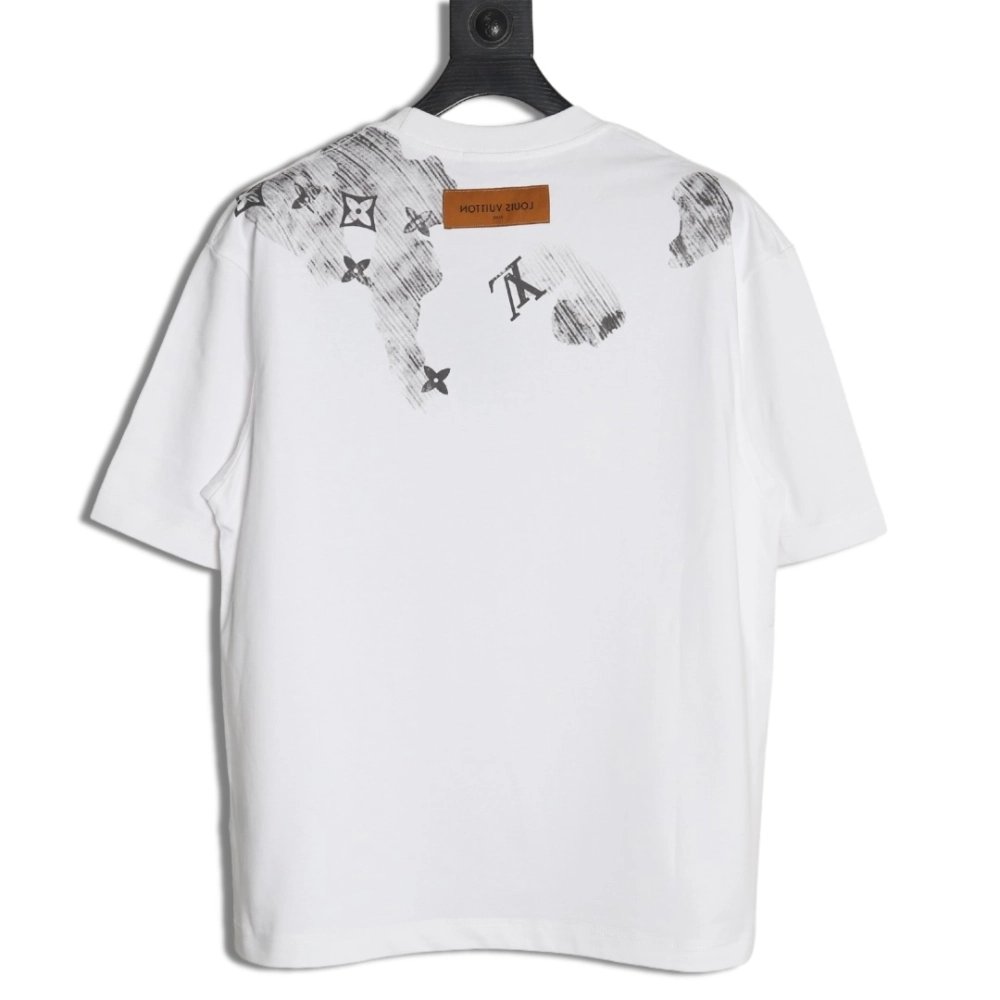Louis Vuitton ink smudged letters printed short sleeves,Louis Vuitton