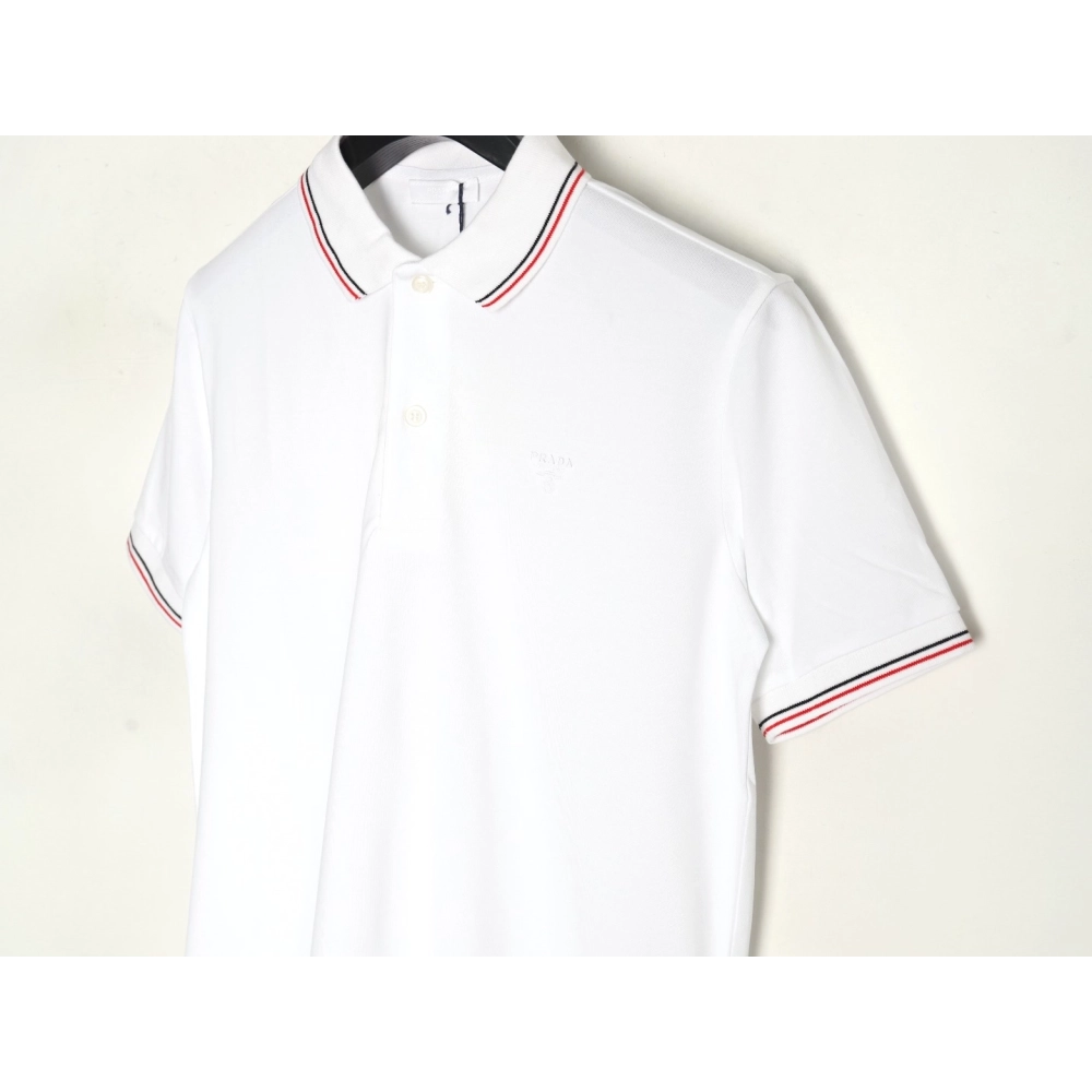 Prada embroidered logo red edge short-sleeve polo shirt,Prada