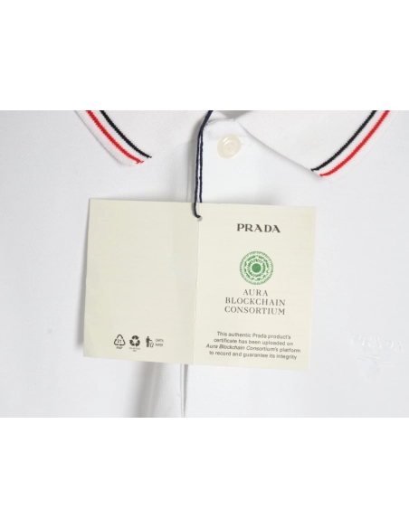 Prada embroidered logo red edge short-sleeve polo shirt,Prada